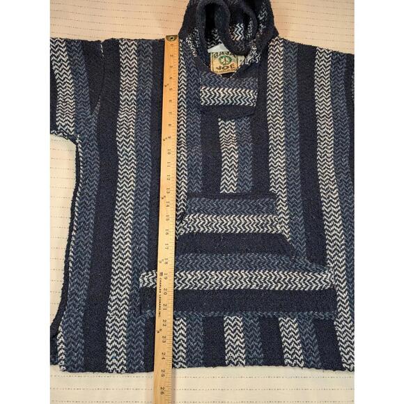 Baja Joe Striped Baja Hoodie Drug Rug Pullover Surf Skater Mens Large Blue - Picture 8 of 8